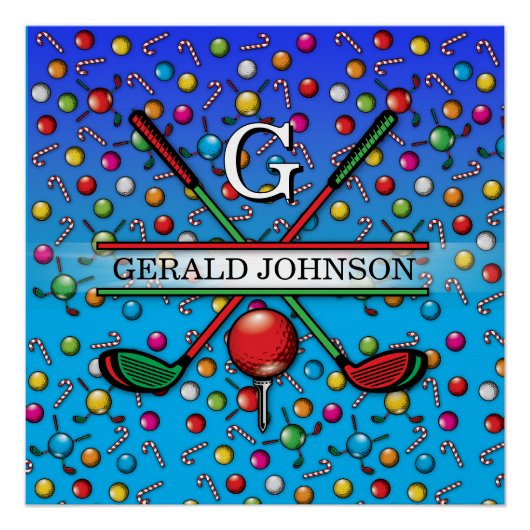 Kerst Golfer Monogram Ontwerp Perfect Poster (Voorkant)