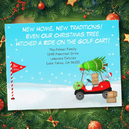 Kerst Golfkar Met Bewegende Dozen Golf Aankondigingskaart