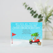 Kerst Golfkar Met Bewegende Dozen Golf Aankondigingskaart (Staand voorkant)