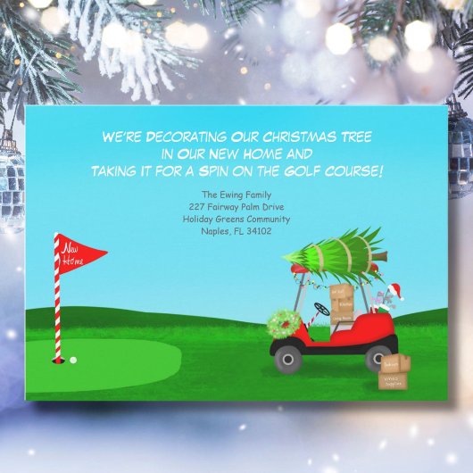 Kerst Golfkar Met Verhuisdozen Golfbaan Aankondiging
