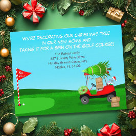 Kerst Golfkar Met Verhuisdozen Golfbaan Aankondigingskaart