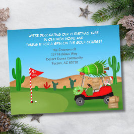Kerst Golfkar Verhuisdozen Woestijn Golfbaan Aankondigingskaart