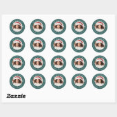 Kerst golvende rand groene foto retour adres ronde sticker (Vel)