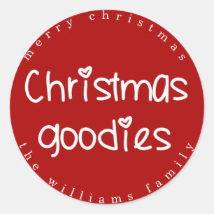 Kerst Goodies - gepersonaliseerd rood Ronde Sticker