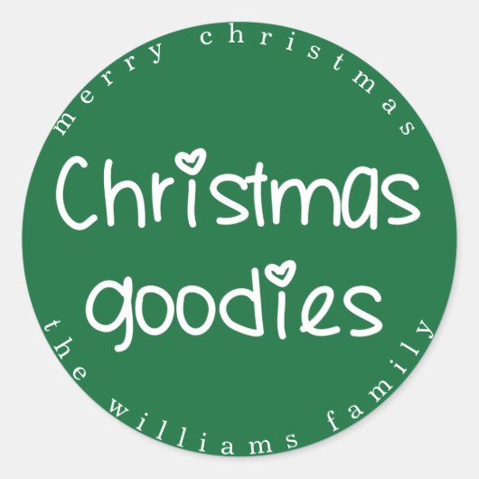 Kerst Goodies - Gepersonaliseerde Groen Ronde Sticker (Voorkant)