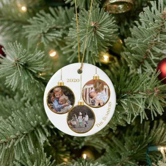 Kerst Goud Aangepaste Foto Familie Sjabloon Keramisch Ornament