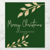 Kerst Goud Bladeren op Vakantie Bosgroen Wijn Etiket (Enkel label)