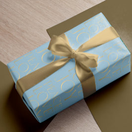 Kerst goud blauw typografie Peace Love Joy Cadeaupapier