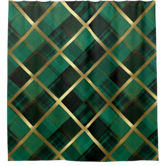 Kerst goud en groen geplakt patroon douchegordijn (Voorkant)