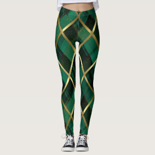 Kerst goud en groen geplakt patroon leggings