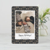 Kerst Goud en Zwart Familiefoto Feestdagenkaart (Staand voorkant)