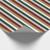 Kerst Goud Groen Rood Zilver en Witte Strepen Cadeaupapier (Hoek)