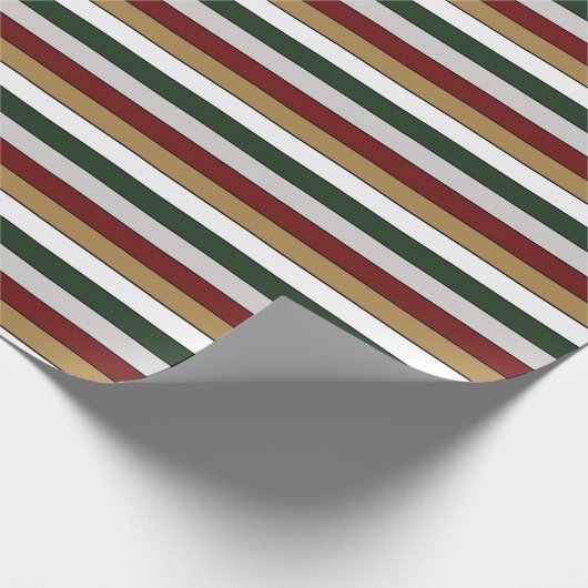 Kerst Goud Groen Rood Zilver en Witte Strepen Cadeaupapier (Hoek)