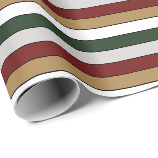 Kerst Goud Groen Rood Zilver en Witte Strepen Cadeaupapier (Rol Hoek)