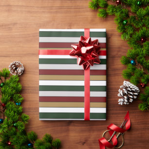 Kerst Goud Groen Rood Zilver en Witte Strepen Cadeaupapier