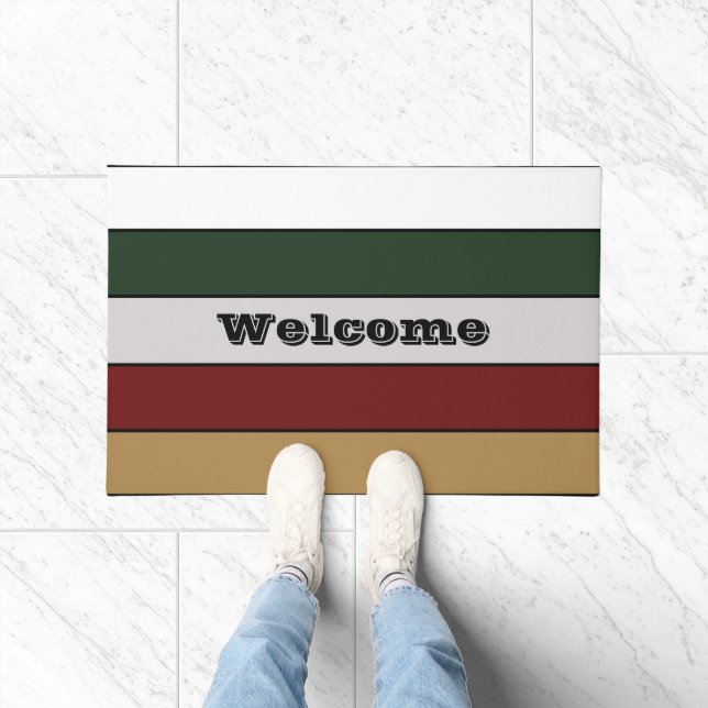 Kerst Goud Groen Rood Zilver en Witte Strepen Deurmat (Binnen)