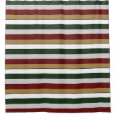 Kerst Goud Groen Rood Zilver en Witte Strepen Douchegordijn (Voorkant)