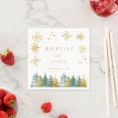 Kerst Goud Groen Woodland Pine Trees Wedding Servet (Insitu)