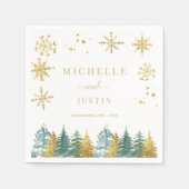 Kerst Goud Groen Woodland Pine Trees Wedding Servet (Voorkant)