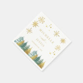 Kerst Goud Groen Woodland Pine Trees Wedding Servet (Hoek)
