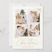 Kerst Goud Handgetekende Script 4 Foto's Feestdagenkaart (Voorkant)