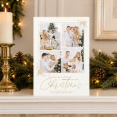 Kerst Goud Handgetekende Script 4 Foto's Feestdagenkaart