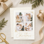 Kerst Goud Handgetekende Script 4 Foto's Feestdagenkaart