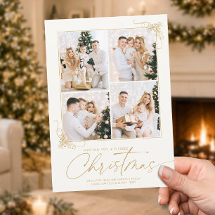 Kerst Goud Handgetekende Script 4 Foto's Feestdagenkaart