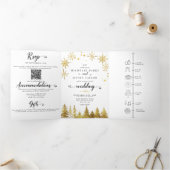 Kerst Goud Houten Dennenbomen Bruiloft Drieluik Uitnodiging (Binnen)