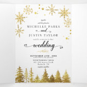 Kerst Goud Houten Dennenbomen Bruiloft Drieluik Uitnodiging (Binnenkant midden)