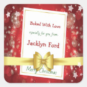 Kerst Goud Lint Bokeh Treats Vierkante Sticker (Voorkant)