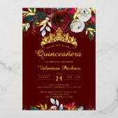 Kerst Goud Rood Feestelijk Blad Quinceanera Folie Uitnodiging (Voorkant)
