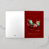 Kerst Goud Rood Groen Sleigh Folie Wenskaart (Buiten Laag)