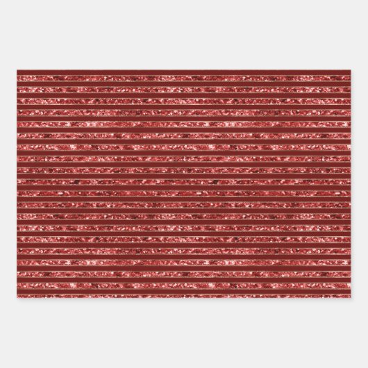 Kerst Goud Rood Wit Glitter Stripes Inpakpapier Vel (Voorkant 3)