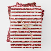 Kerst Goud Rood Wit Glitter Stripes Inpakpapier Vel (In situ)