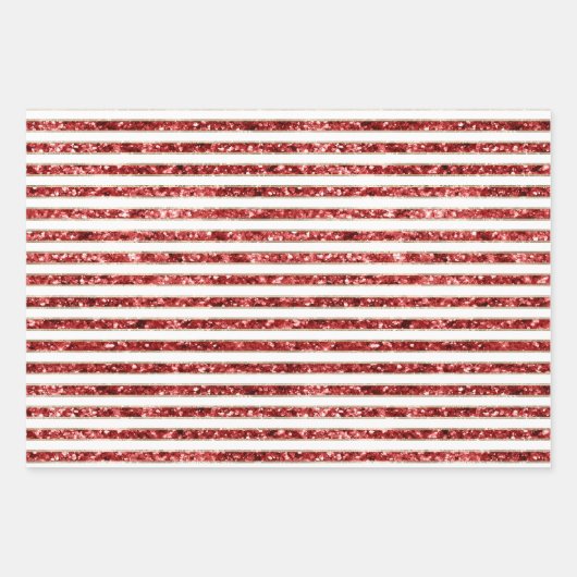 Kerst Goud Rood Wit Glitter Stripes Inpakpapier Vel (Voorkant)