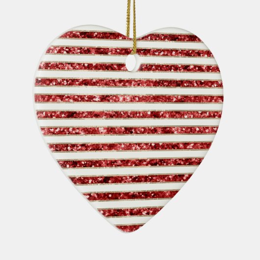 Kerst Goud Rood Wit Glitter Stripes Keramisch Ornament (Rechts)