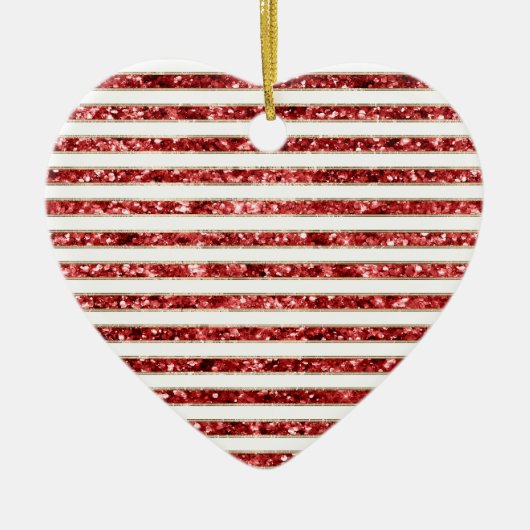 Kerst Goud Rood Wit Glitter Stripes Keramisch Ornament (Voorkant)