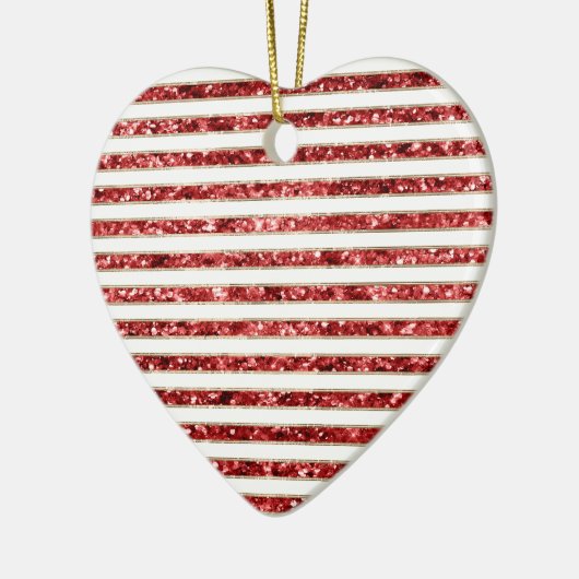 Kerst Goud Rood Wit Glitter Stripes Keramisch Ornament (Links)