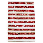 Kerst Goud Rood Wit Glitter Stripes Medium Cadeauzakje (Voorkant)