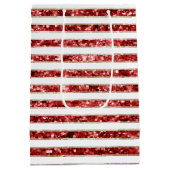 Kerst Goud Rood Wit Glitter Stripes Medium Cadeauzakje (Achterkant)