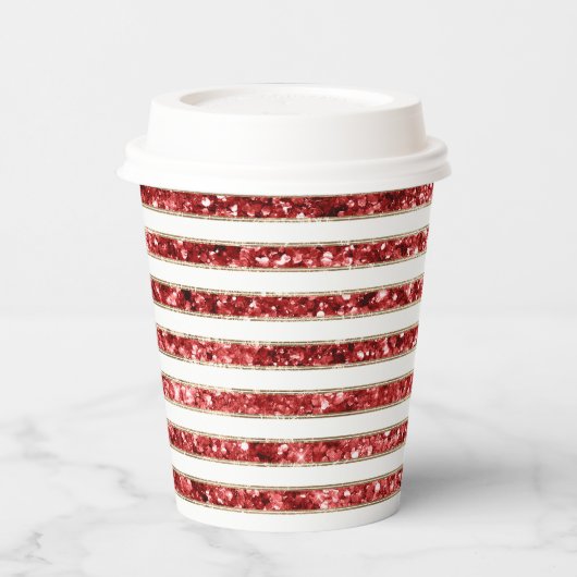 Kerst Goud Rood Wit Glitter Stripes Papieren Bekers (Links)