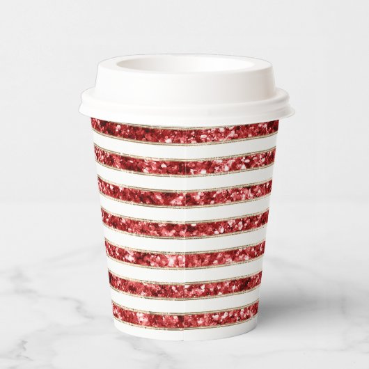 Kerst Goud Rood Wit Glitter Stripes Papieren Bekers (Rechts)