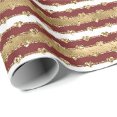 Kerst Goud Rood Witte Strepen Glitter Harten Cadeaupapier (Rol Hoek)