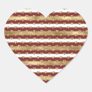Kerst Goud Rood Witte Strepen Glitter Harten Hart Sticker