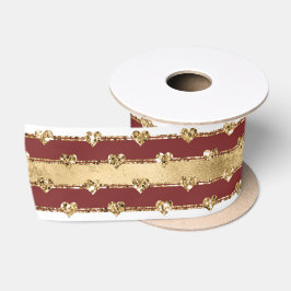 Kerst Goud Rood Witte Strepen Glitter Harten Satijnen Lint