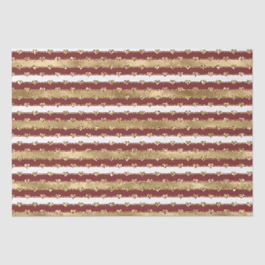 Kerst Goud Rood Witte Strepen Glitter Harten Tissuepapier (Voorkant)