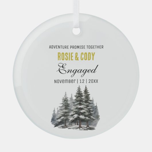 Kerst Goud Rustiek Pijnbomen Paar Verbonden Glas Ornament (Voorkant)