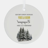 Kerst Goud Rustiek Pijnbomen Paar Verbonden Glas Ornament (Achterkant)