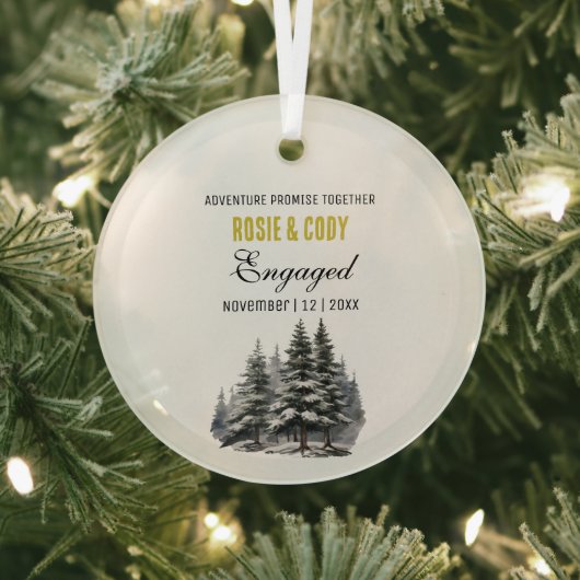 Kerst Goud Rustiek Pijnbomen Paar Verbonden Glas Ornament (Insitu)